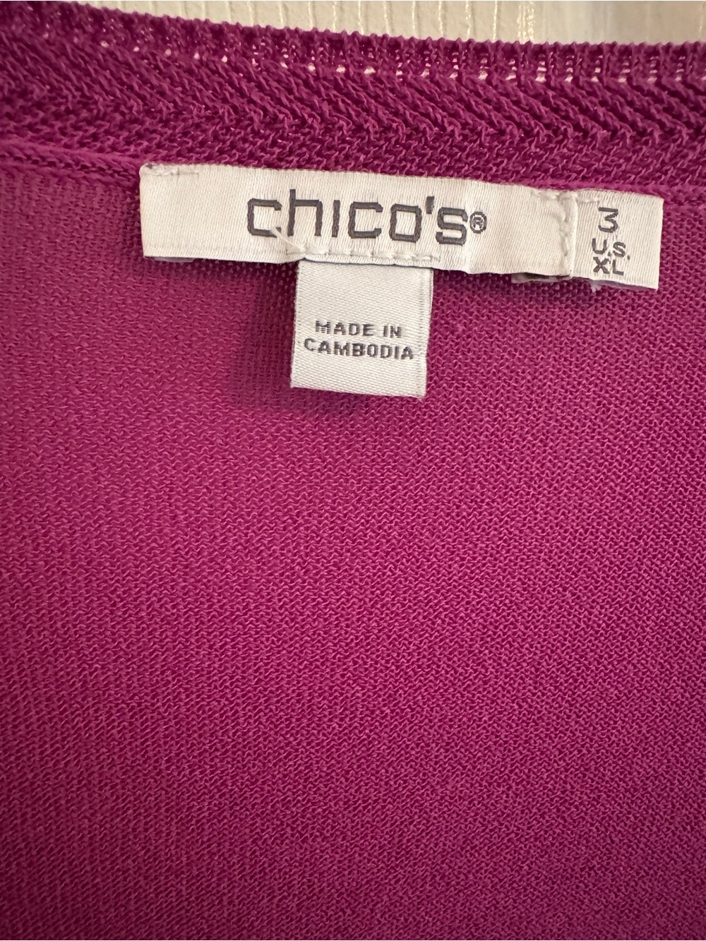 Chico’s (Size 3) open cardigan in magenta with a soft-textured knit. - Picture 3 of 8